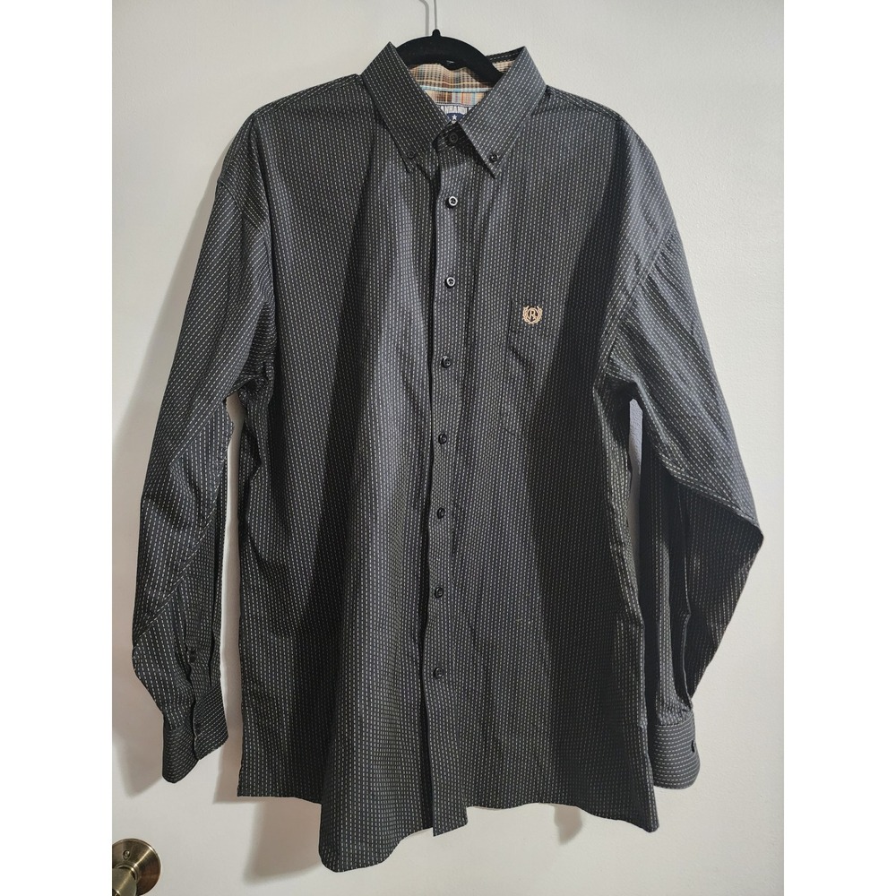 Panhandle Mens Black Dashed Western Button Down Shirt Large 36D2212 Cotton - Picture 1 of 8